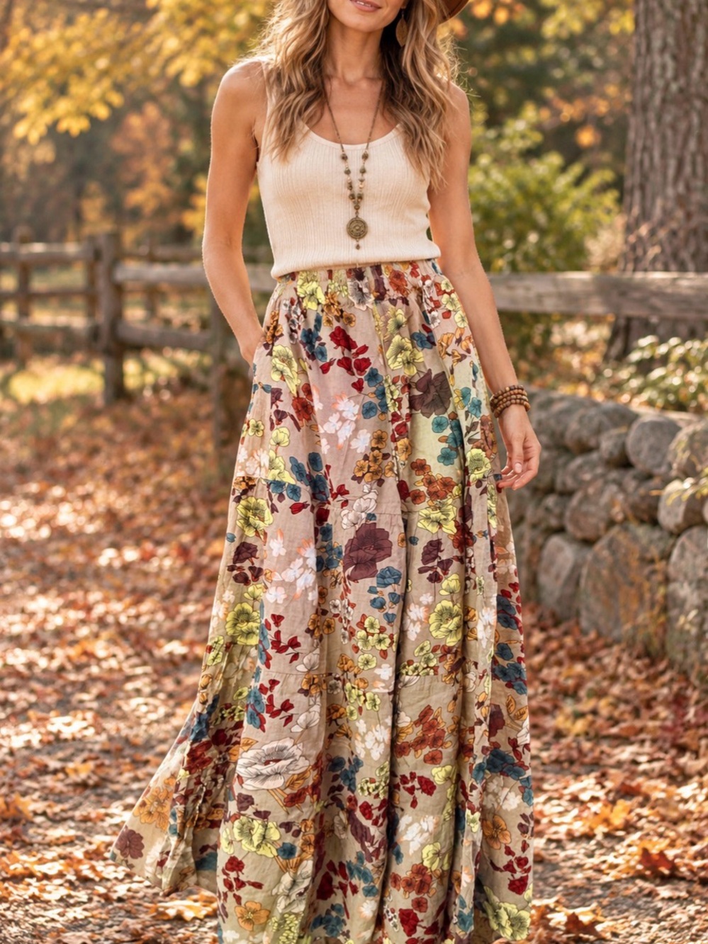 NATURAL LIFE XXL Bohemian Floral WIDE LEG BOHO FLARE PANTS in Beige Multi NWT